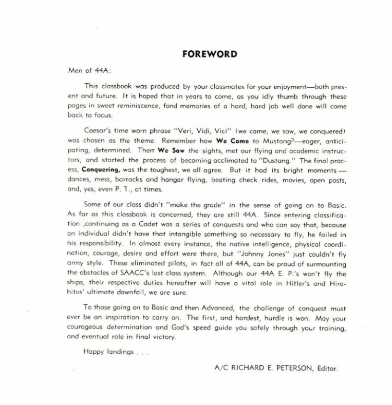Archival document from Mustang Field, WWII era